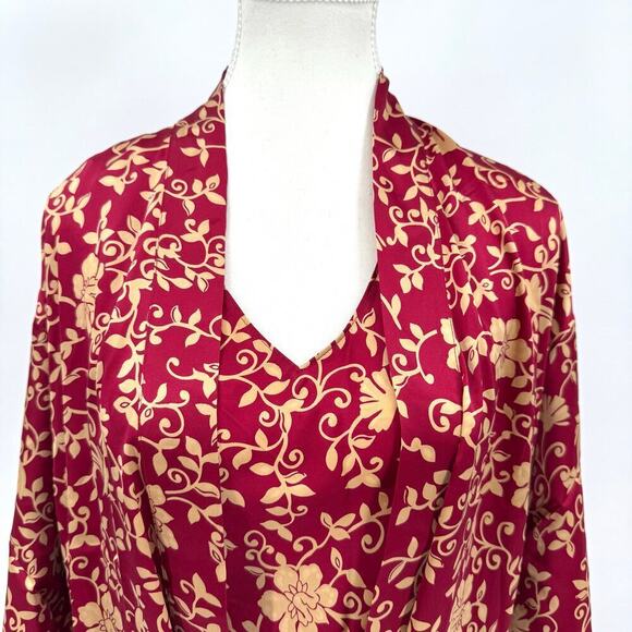 Talbots Intimates Silk Cranberry/Tan Floral Robe & Nightgown Size Medium Petite - Picture 3 of 13